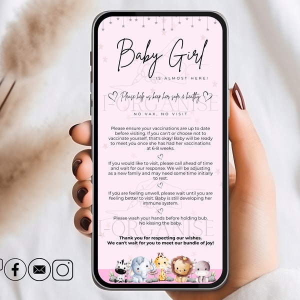 Newborn Rules For Visiting Baby Girl Digital Mobile Ecard Visitation Announcement Postpartum Rules Visitors Pink Newborn Visit Social Media