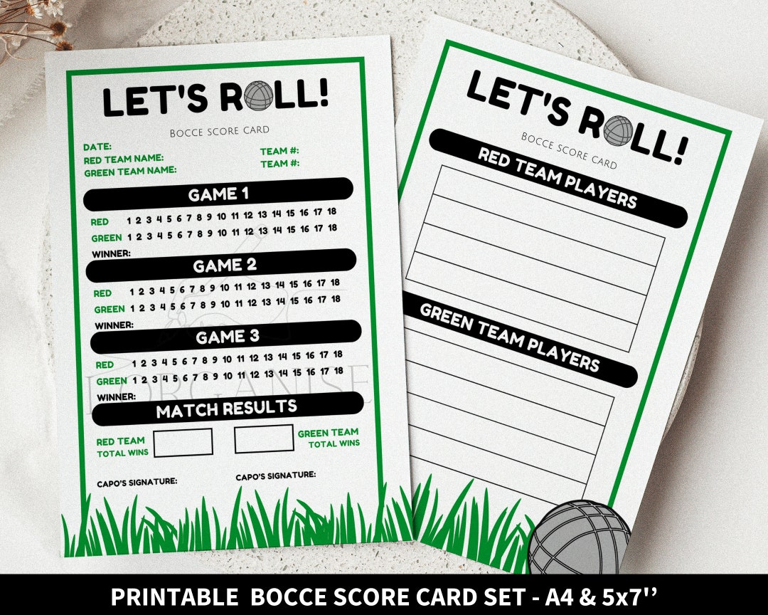 Printable Bocce Scorecards, Bocce Score Cards, Bocce Ball Game