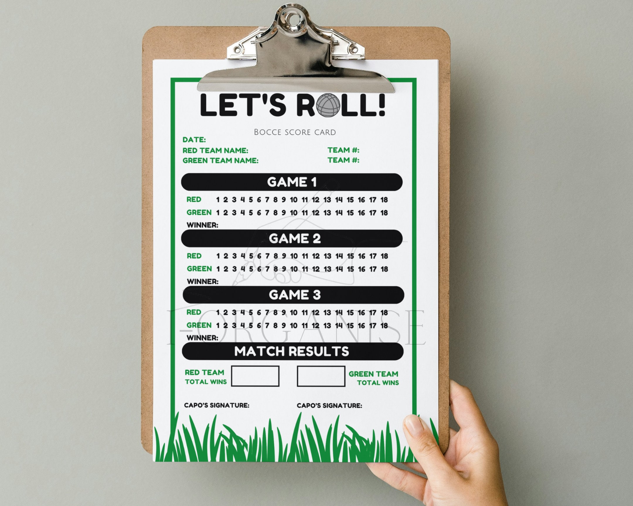 Printable Bocce Scorecards, Bocce Score Cards, Bocce Ball Game