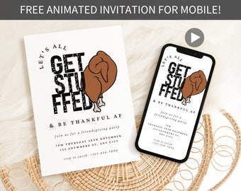 Get Stuffed Editable Friendsgiving Invitation Template, Thanksgiving Invitation Funny Thanksgiving Dinner Invite Friendsgiving Party Invite
