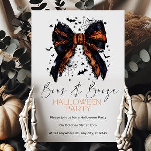 Faire-part d'Halloween Boos & Booze, Imprimable fête d'Halloween, Coquette Halloween, Faire-part d'Halloween mignon, Faire-part d'Halloween en ligne