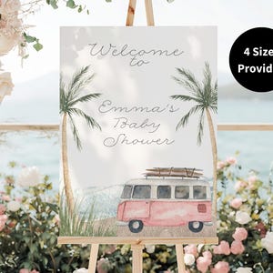 Placa de boas-vindas para bebê menina a bordo, chá de bebê surfista, pôster de boas-vindas para chá de bebê, placa de boas-vindas do oceano para chá de bebê, conjunto de amantes do surfe 303
