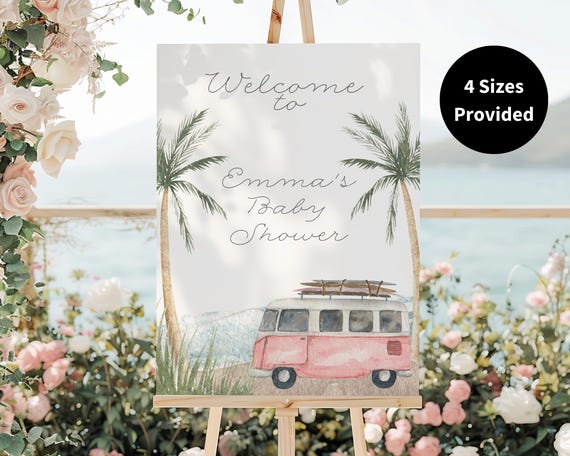 Girl Baby On Board Welcome Sign, Surfing Baby Shower, Welcome Poster For Baby Shower, Ocean Welcome Board For Baby Shower, Surf Lover Set303