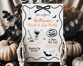 Halloween Paint & Sip Invitation, Printable Halloween Party, Sip And Paint Halloween Invite, Pumpkin Painting Party, Halloween Paint And Sip