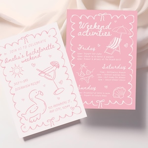 Hand drawn Style Bachelorette, Last toast on the Coast, Scribble Beach Bachelorette Party Invitation Itinerary, Pink Bachelorette Weekend