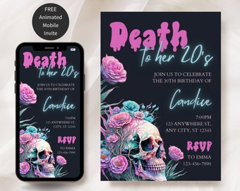 Death To 20s Invitation, RIP To Twenties, 30th Birthday Invitation, Sugar Skull Invitation, Goth Skull Party Invite, Thirtieth Birthday