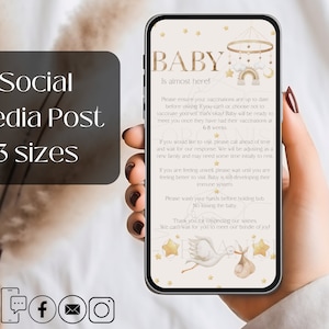 No Vax No Visit Digital Newborn Visitor Rules Electronic Social Media Post For Friends And Family Visiting Baby Birth Gender Neutral Stork