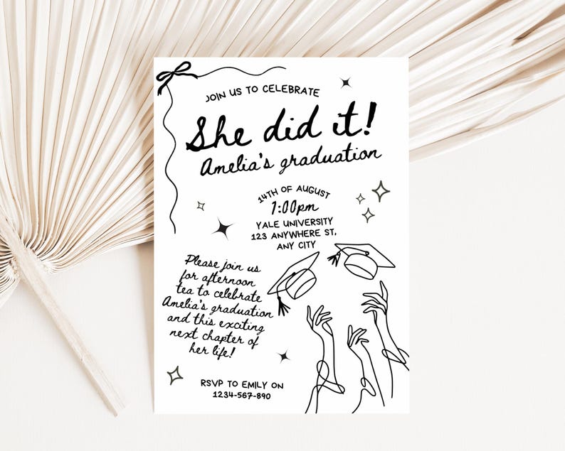 Hand Drawn Graduation Invite, Scribble Graduation Party Invitation ...