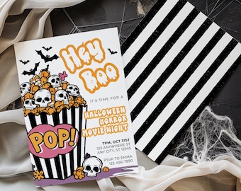 Horror Movie Night Halloween Invitation, Scary Movie Halloween Party Invitation, Movie Night Party Kids Halloween Movie Party Movie Marathon