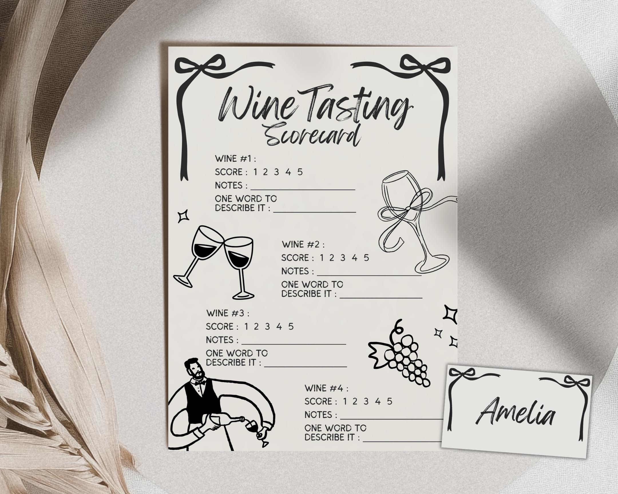 Wine Tasting Score Card Set, Wine Tasing Notes Scorecard, Date Night ...