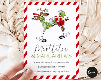 Mall för julinbjudningar med mistel och margarita, inbjudan till julcocktails, julfest, Friendsmas-fest, rolig julinbjudan