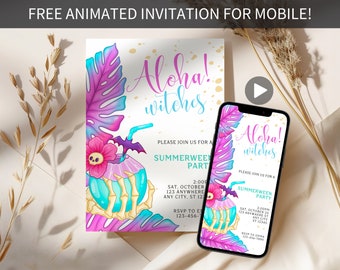 Tropical Halloween Invitation, Summerween Party Invite, Summer Halloween Invite, Editable Template Beach Halloween In Summer Pool Party,