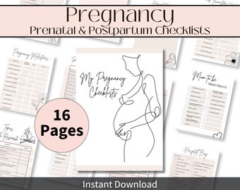 Listes de contrôle de planification de la grossesse prénatale, modèle de plan de naissance, journal de grossesse, guide de grossesse pour naissance naturelle de soins prénatals, sacoche d'hôpital