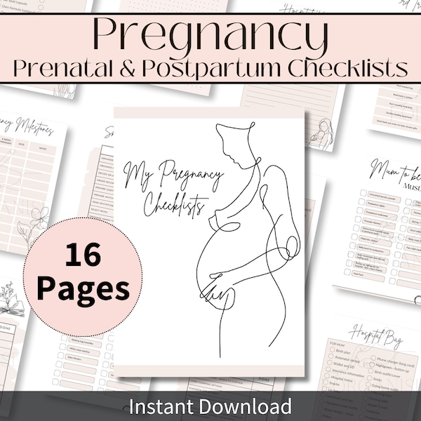 Prenatal Pregnancy Planner Checklists, Birth Plan Template, Pregnancy Journal, Prenatal Care Natural Birth Pregnancy Guide, Hospital Bag