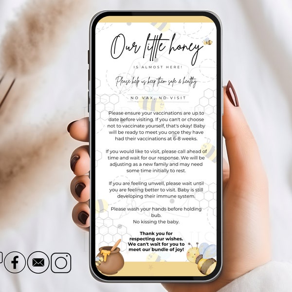 Digital Newborn Visitation Rules Social Media Instagram Email Text Message Baby No Vax No Visit Announcement Postpartum Gift For Mum To Be