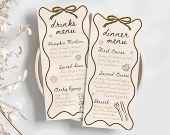 Printable Thanksgiving Menu Template 4x9'', Hand Drawn Style Menu, Friendsgiving Menu, Coquette Thanksgiving Dinner Menu Friendsgiving Ideas