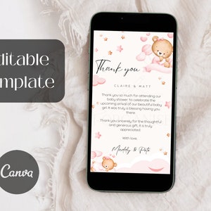 EDITABLE Baby Shower Thank you Template, Baby shower, Thank you message, Editable template baby, Thank you, baby shower letter, set10