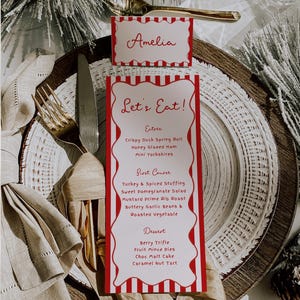 Zestaw Falistych Menu Bożonarodzeniowych 4x9'', Menu Kolacji Wigilijnej, Menu Kolacji Bożonarodzeniowej, Karta Menu Bożonarodzeniowego Brunchu Bożonarodzeniowego Obiadu Menu Bożonarodzeniowe