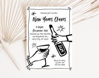 New Years Eve Party Hand Drawn Invitation, NYE Digital Invite, New Years Invitation, Handdrawn Happy New Year Invite, New Year Celebration