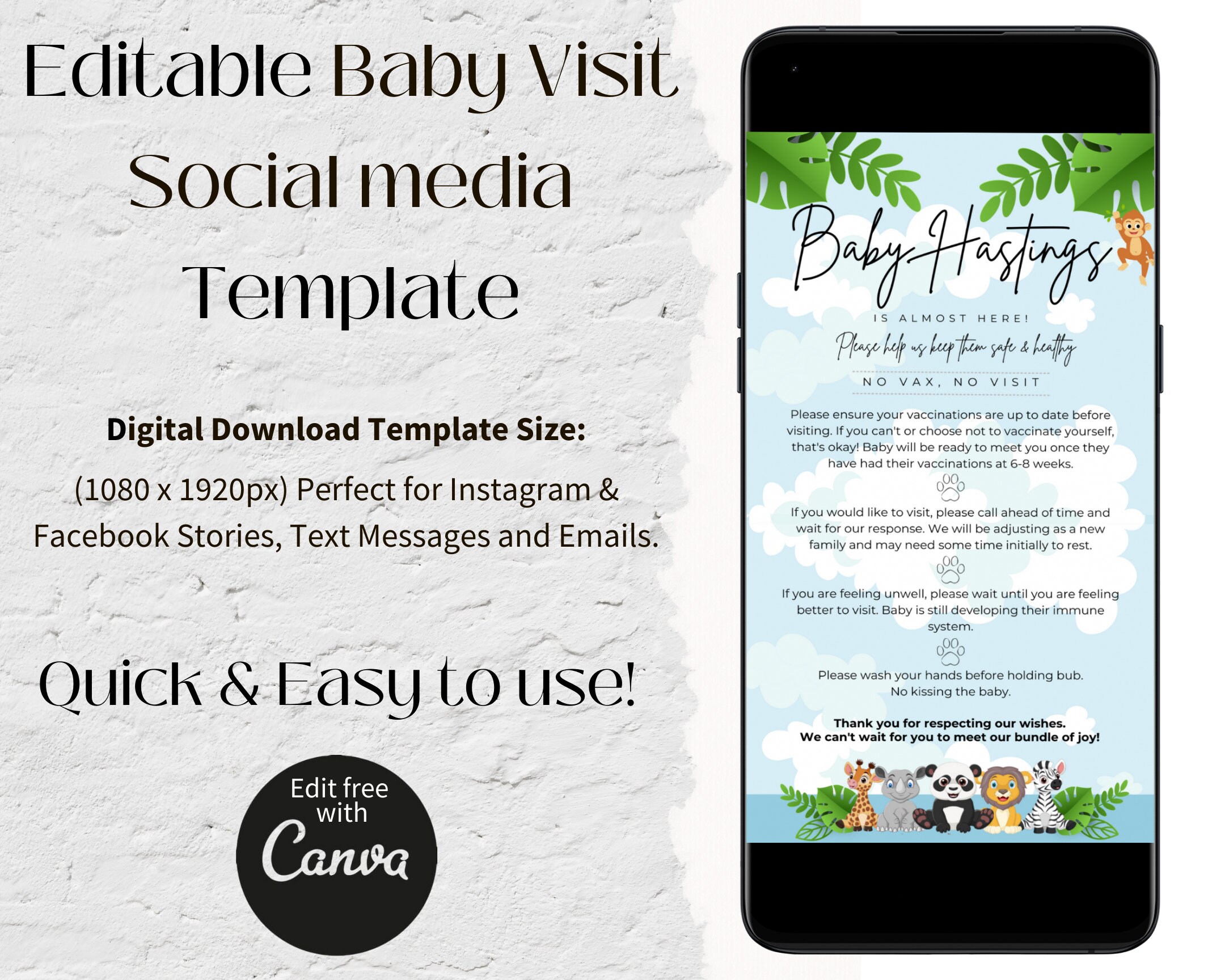 EDITABLE TEMPLATE, Newborn Visit Rules, Social Media Share Story, Email ...