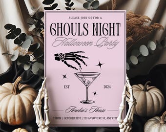 Ghouls Night Out Halloween Invitation, Printable Invite Halloween Party, Girls Night Halloween Invite Martini Pink Halloween Cocktail Party