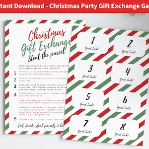 Reglas de intercambio de regalos de Papá Noel secreto de Navidad, Juego de Navidad imprimible, Reglas del juego de paquetes de intercambio de regalos, Juego de fiesta de Navidad Juego Kris Kringle