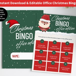Office Christmas Game, Printable Christmas Bingo Game, Office Holiday Game, Christmas Bingo Card, Christmas Party Game, Office Party Game