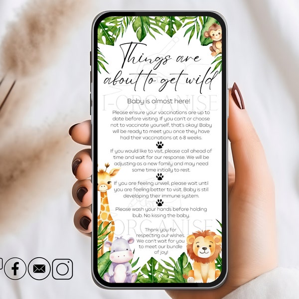 Electronic Newborn Rules For Visiting Baby Digital Visitation Announcement Postpartum Rules Visitors Baby Social Media Jungle Safari Theme