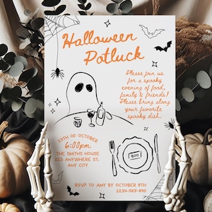 Halloween Potluck Party Einladung, Potluck Abendessen-Party einladen, Halloween Potluck Einladung, druckbare Halloween-Dinner, Pot Luck einladen