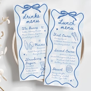 Plantilla de menú de Pascua imprimible de 4 x 9 pulgadas, menú imprimible dibujado a mano, plantilla de menú de brunch de Pascua, menú de cena y cócteles de Pascua, menú de almuerzo de Pascua