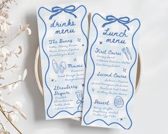 Modello di menu di Pasqua stampabile 4x9'', modello di menu stampabile disegnato a mano, modello di menu per il brunch di Pasqua, menu per la cena di Pasqua e cocktail, menu per il pranzo di Pasqua