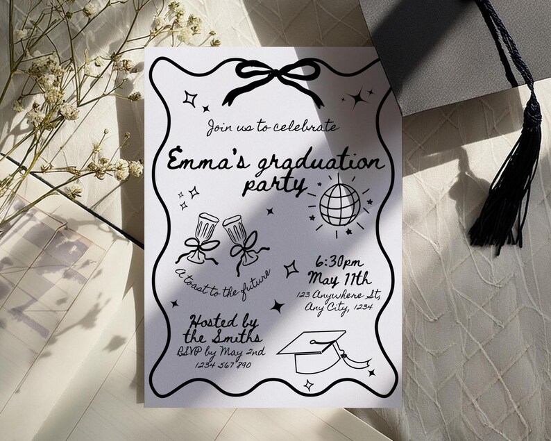 Hand Drawn Graduation Invite, Scribble Graduation Party Invitation ...