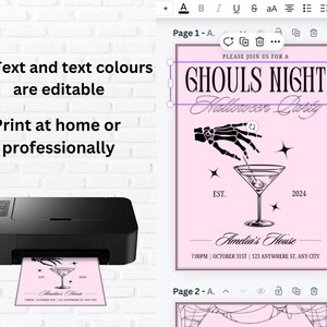 Ghouls Night Out Halloween Invitation, Printable Invite Halloween Party, Girls Night Halloween Invite Martini Pink Halloween Cocktail Party image 6