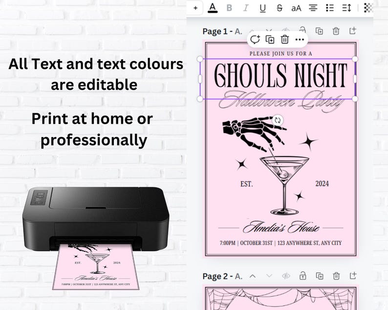 Ghouls Night Out Halloween Invitation, Printable Invite Halloween Party, Girls Night Halloween Invite Martini Pink Halloween Cocktail Party image 6
