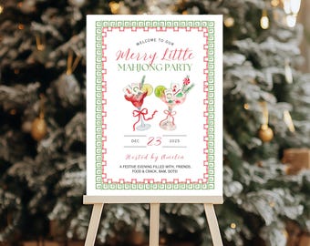 Christmas Mahjong Night Welcome Sign, Mahjongg Party, Mahjong Party Decor, Mahjong Game Night, Mah Jong Christmas Mahjong Welcome Poster