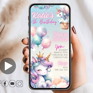 Unicorn Birthday Invitation ANIMATED, Editable Digital Invitation Unicorn Party, Rainbow Unicorn Digital Invite, Editable Unicorn Invite