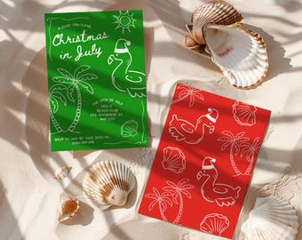 Editable Christmas In July Invitation, Cheeky Santa Summer Pool Party Invite, July Christmas Invitation Template, Christmas Party Invite