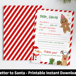 Bearbeitbarer Kinderbrief an Weihnachtsmann, druckbarer Kinderweihnachtsbrief, sofortiger Download, Nordpolbrief Weihnachtswunschliste für Kinder