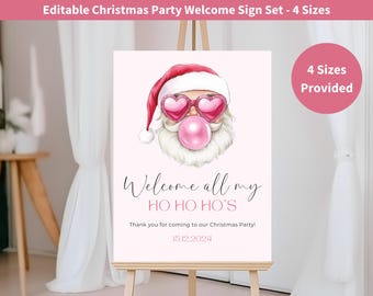 Ho Ho Ho's Christmas Party Welcome Sign, Funny Christmas Party Welcome Board Girls Night Christmas Party Welcome Poster Pink Christmas Party