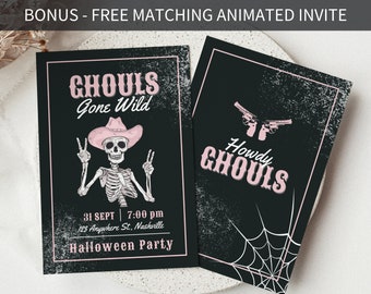 Ghouls Gone Wild Halloween Invitation, Printable Invite Halloween Party, Wild Western Halloween Invite Animated, Country Halloween Template