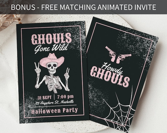 Ghouls Gone Wild Halloween Invitation, Printable Invite Halloween Party, Wild Western Halloween Invite Animated, Country Halloween Template
