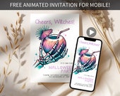 Cheers Witches Halloween Invitation, Summerween Party Invite, Tropical Halloween Invite, Instant Download Halloween In Summer Cocktail Party