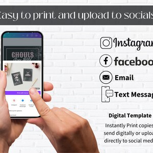 May include: A digital template for a printable design featuring the text "Ghouls Gone Wild". The template can be printed, shared digitally, or uploaded to social media platforms like Instagram, Facebook, email, and text message.