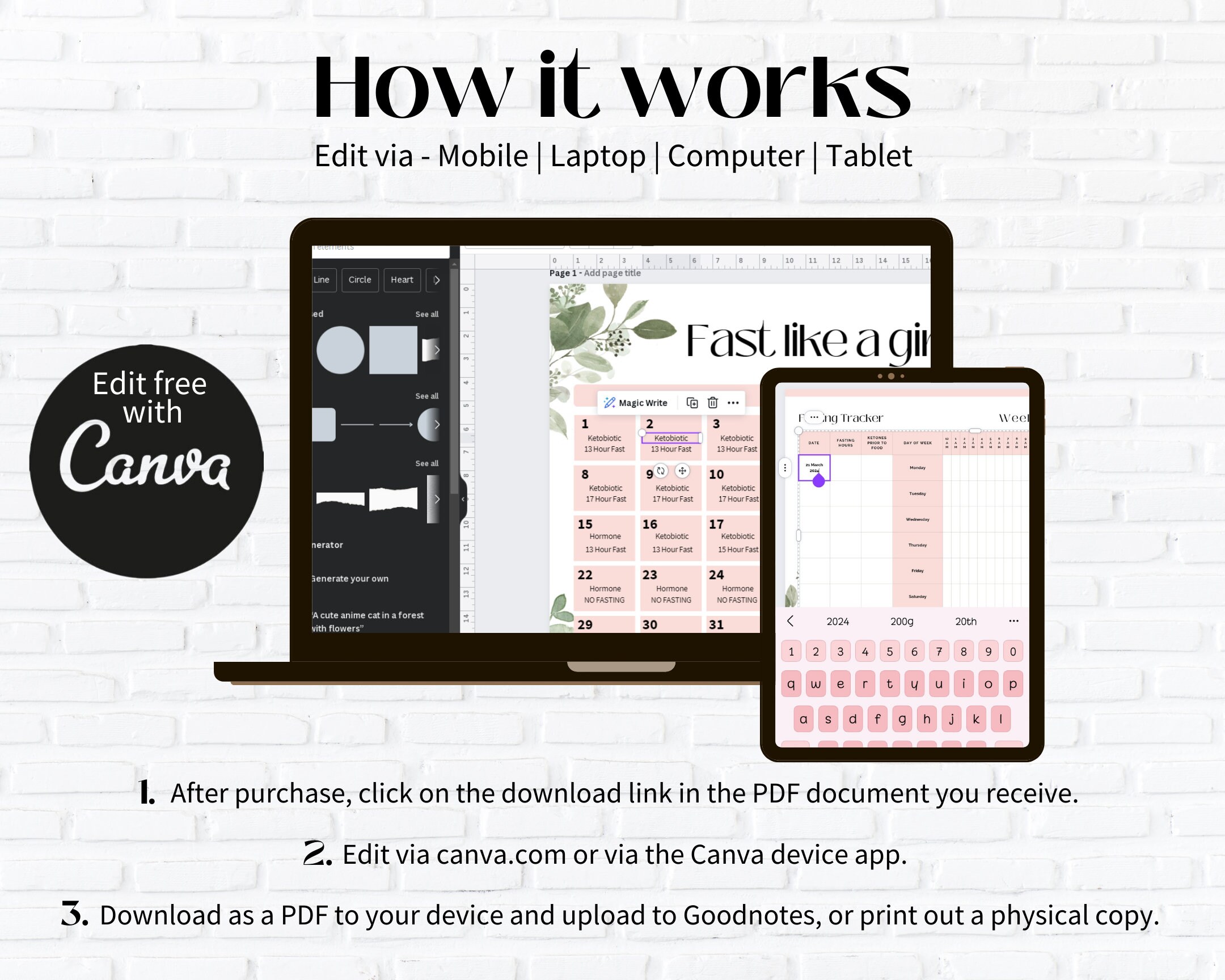 EDITABLE Fasting Planner, Fasting Calendar, Intermittent Fasting ...