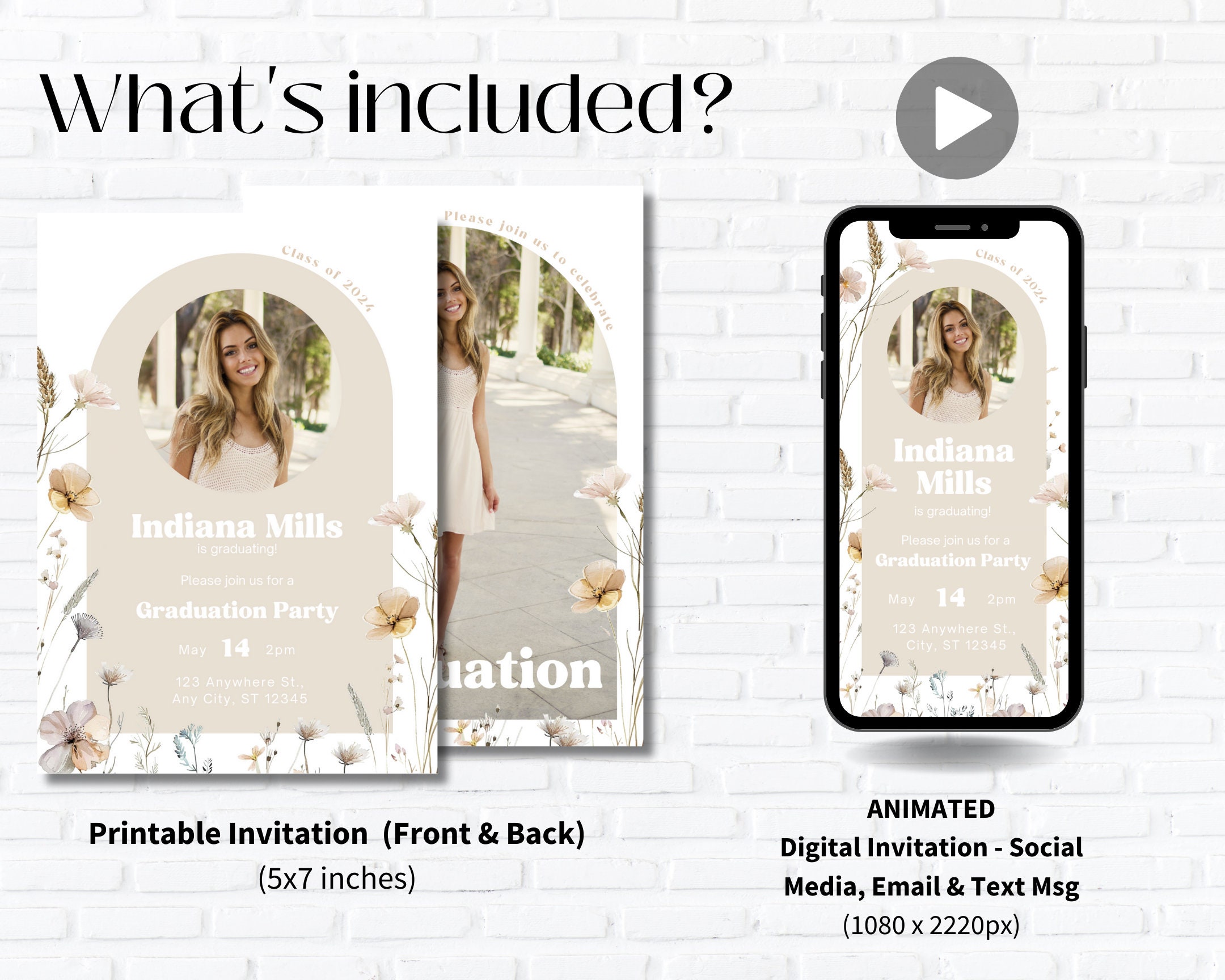 Boho Graduation Invite, Wildflower Graduation Party Invitation Template ...