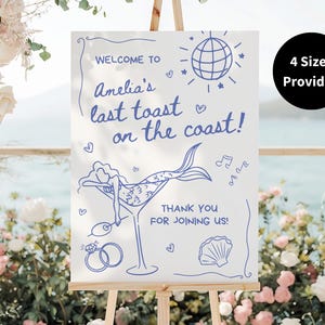Beach Bachelorette Welcome Sign, Last Toast On The Coast, Scribble Summer Bachelorette Welcome Poster, Handdrawn Bachelorette Welcome Board