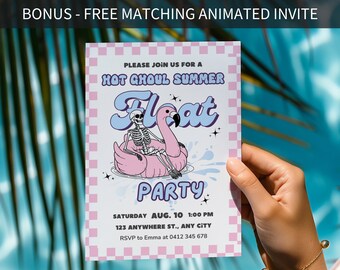 Summerween Pool Party Invite, Hot Ghoul Summer Halloween Invitation Summerween Party Invite Editable Template Halloween In Summer Pool Party