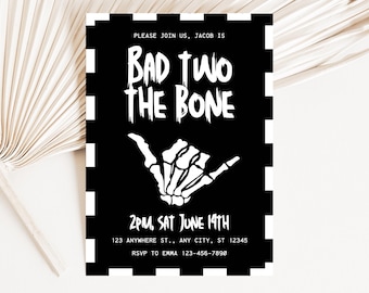 Editable Bad TWO The Bone Invitation, Bad 2 The Bone Birthday Invitation, Boys 2nd Birthday Party Ideas, Halloween Second Birthday Party