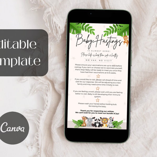 EDITABLE TEMPLATE, newborn visit rules, social media story, email baby no vax no visit announcement, visitor rules, neutral, digital, set13