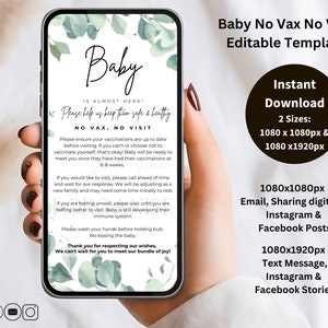 EDITIERBARE Neugeborenen Regeln für den Besuch von Babys, Social Media Vorlagen, No Vax No Visit, Neugeborenen Baby Regeln, New Baby Visitation Regeln Eukalyptus